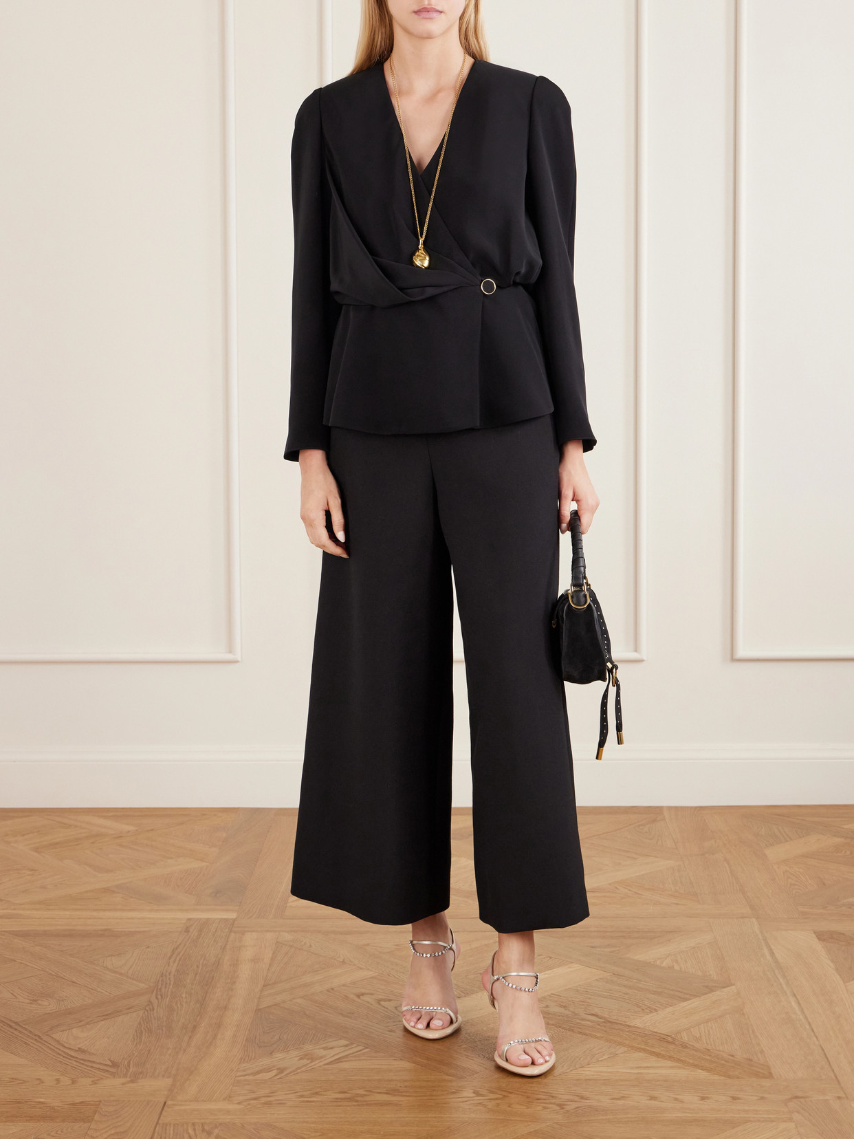 Chloé Draped Top Gold Tone Hardware Peplum In Black