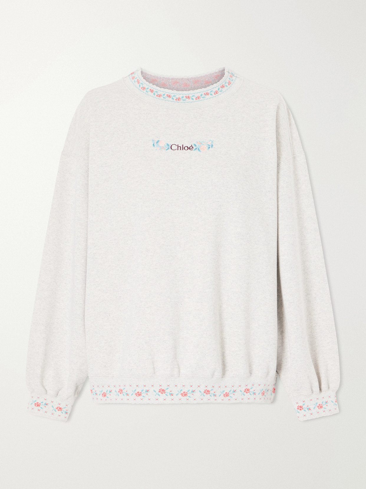 Chloé Logo-embroidered Scalloped Cotton-jersey Sweatshirt In Gray
