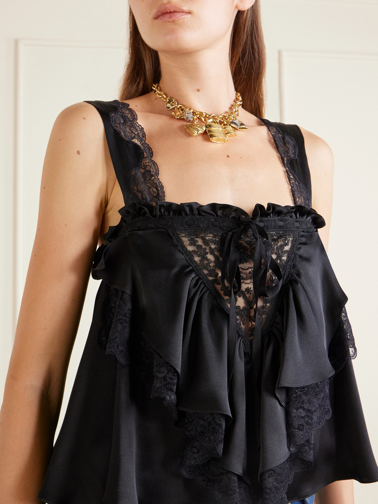 Chloé - Lace-Trimmed Silk-Satin Cami