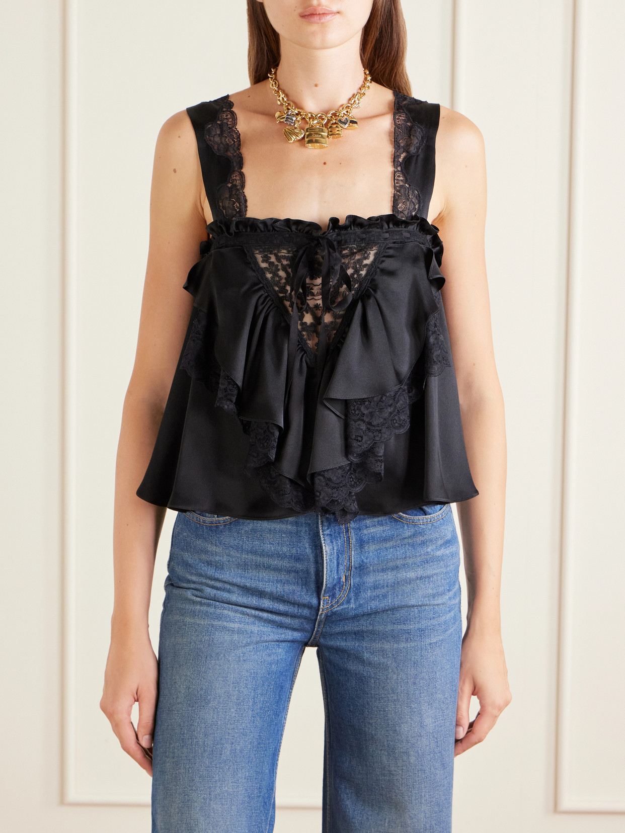 Chloé - Lace-Trimmed Silk-Satin Cami