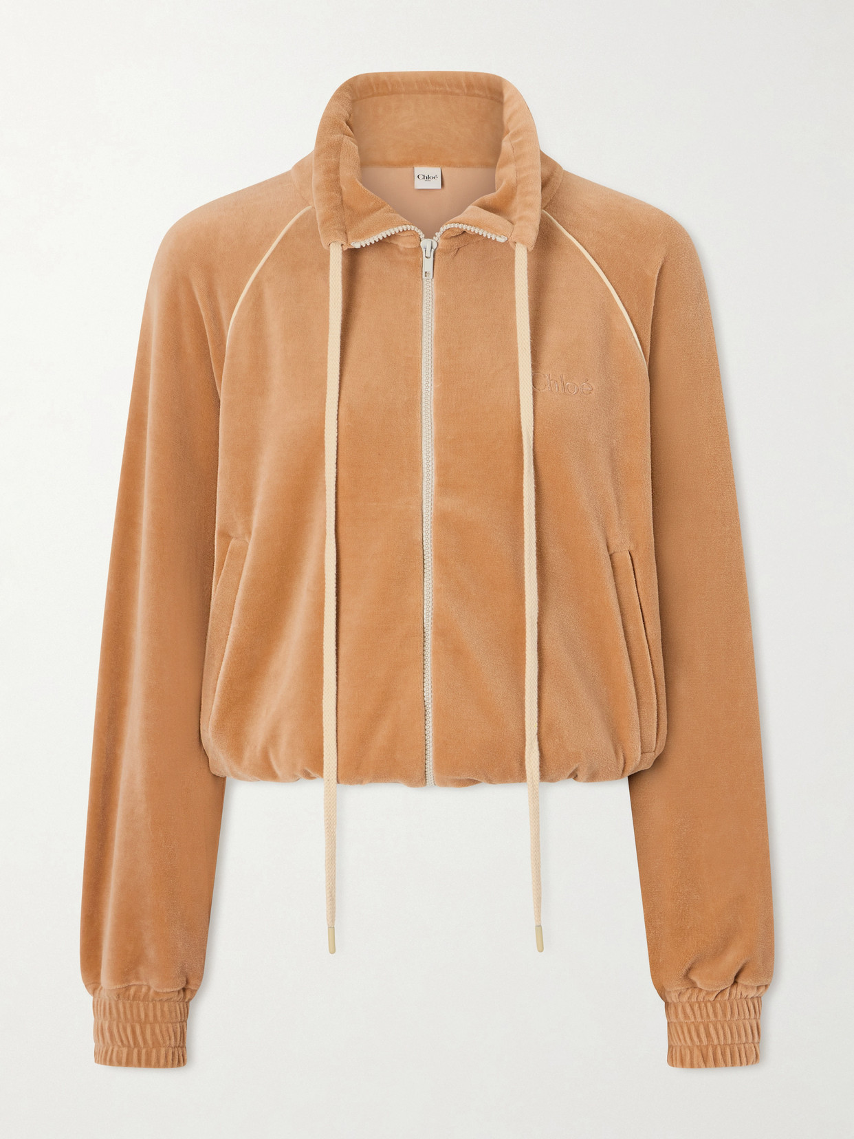 Chloé Logo-embroidered Cotton-blend Velvet Sweater In Brown