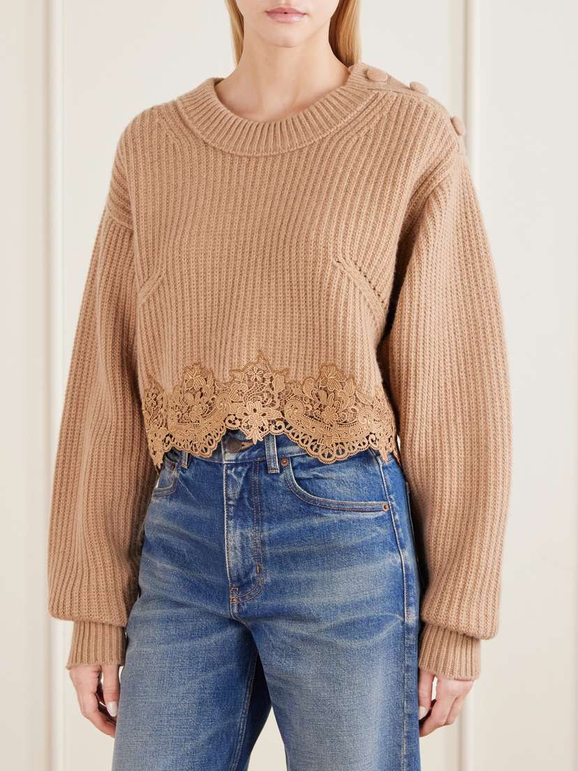 Chloé Lace-trimmed Wool And Cashmere-blend Sweater | Thumbnail 3 Chloé Lace-trimmed Wool And Cashmere-blend Sweater | Thumbnail 3