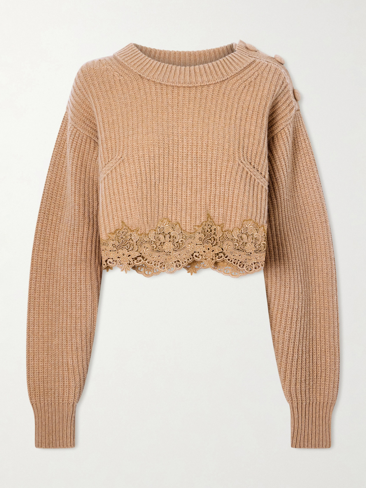 Chloé Lace-trimmed Wool And Cashmere-blend Sweater In Brown