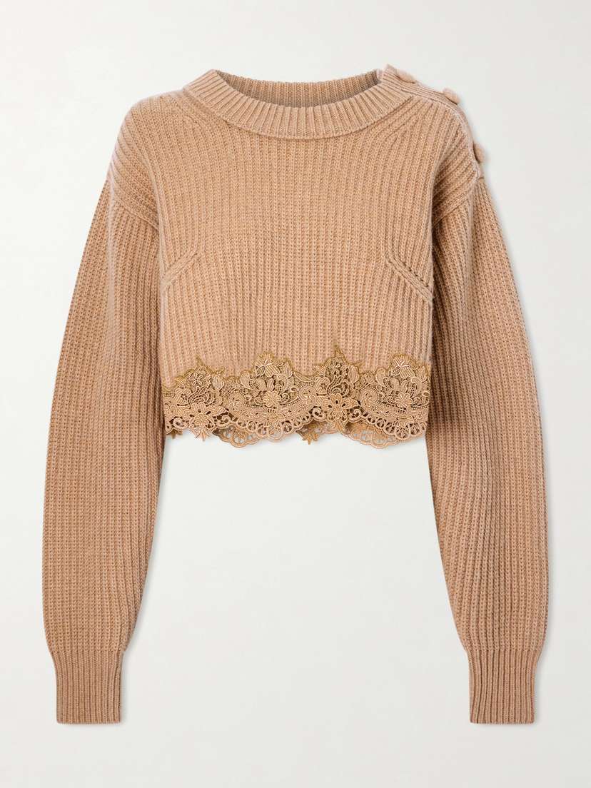 Chloé Lace-trimmed Wool And Cashmere-blend Sweater