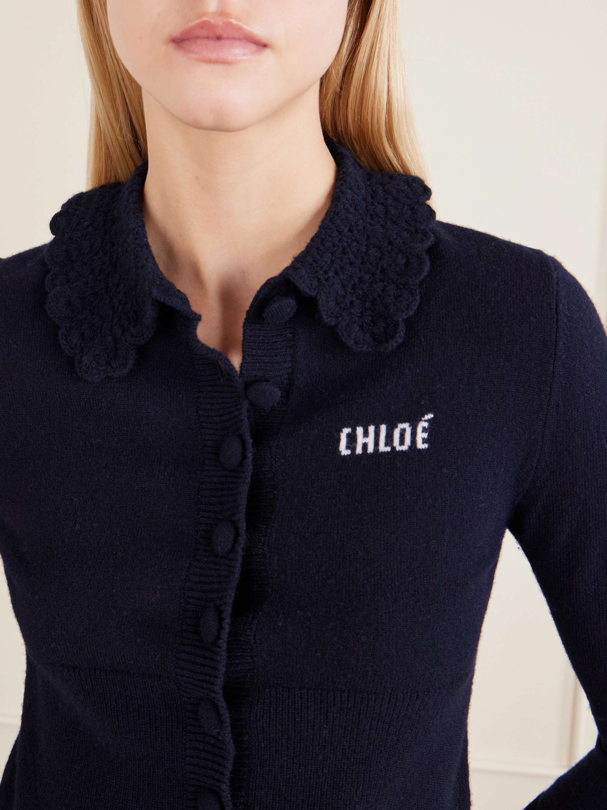 CHLOÉ Logo embroidered wool cardigan | NET-A-PORTER