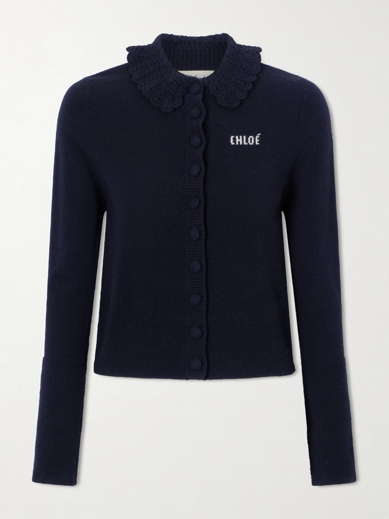 Chloé Logo Embroidered Wool Cardigan In Blue