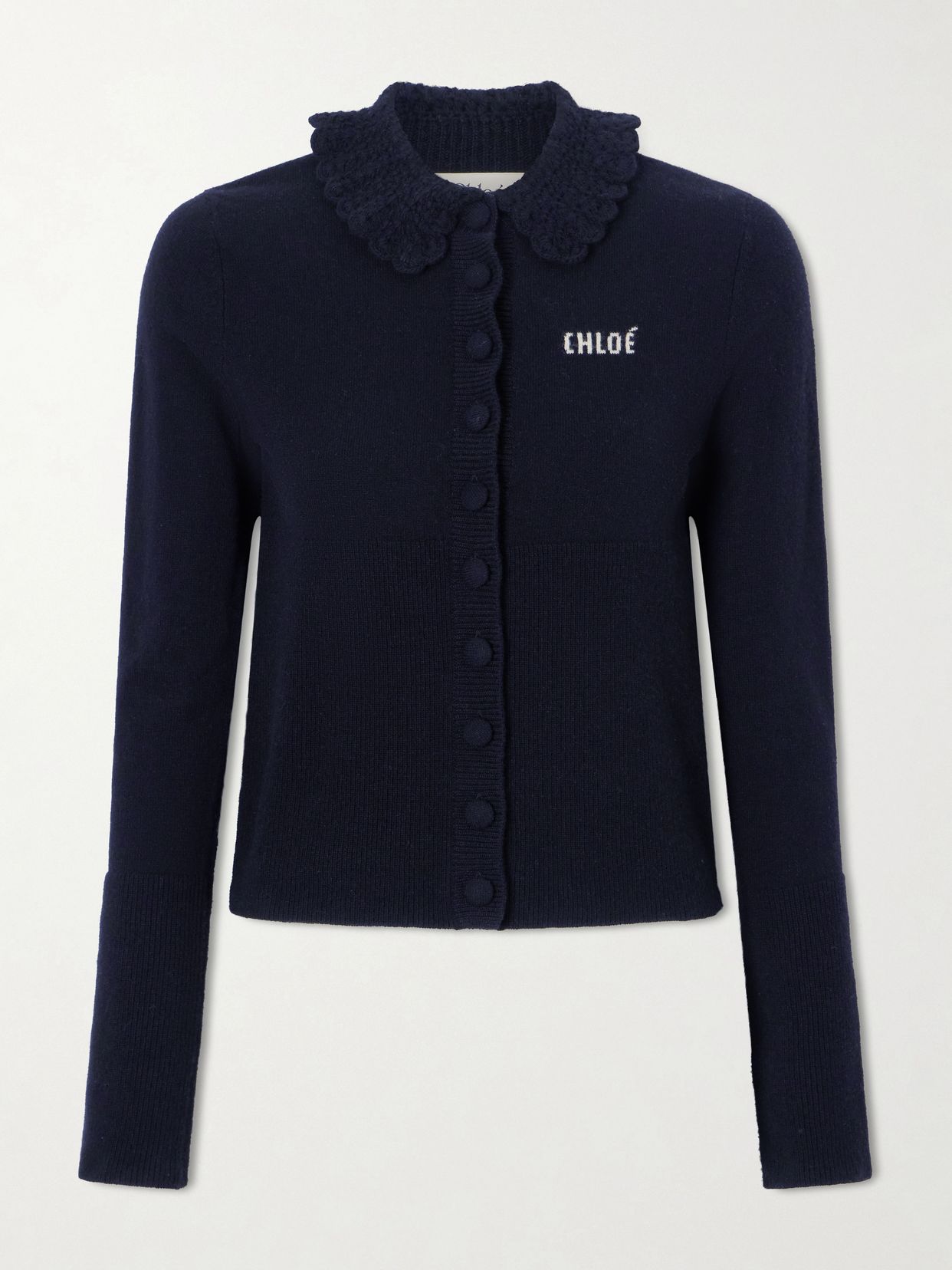 logo embroidered wool cardigan
