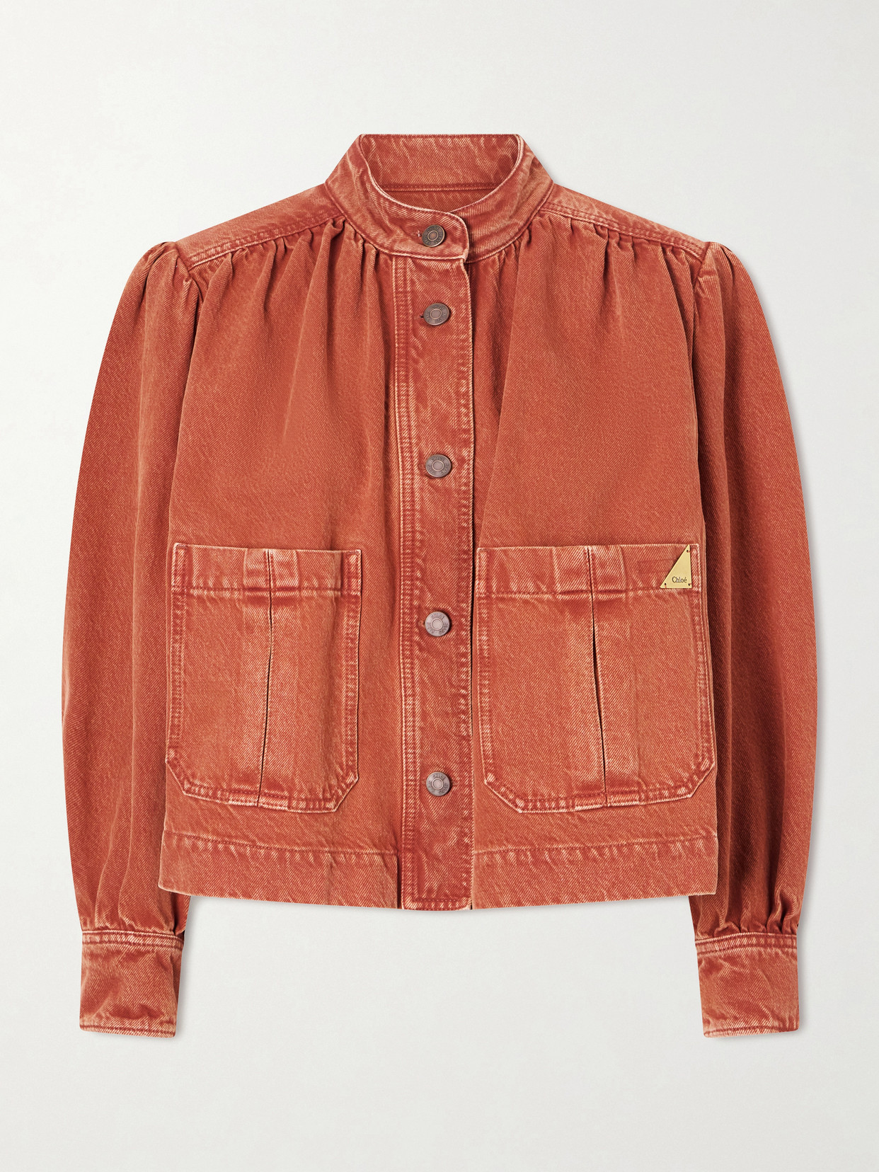 Chloé Logo Denim Jacket With Patch Pockets In Red