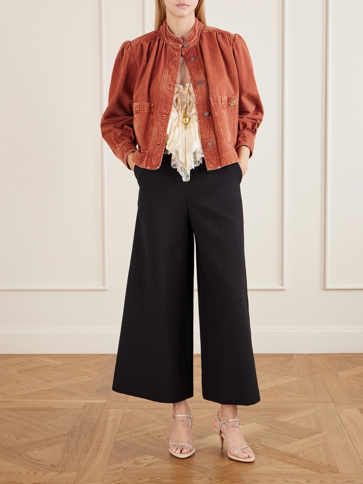 Chloé Logo Denim Jacket With Patch Pockets In Red