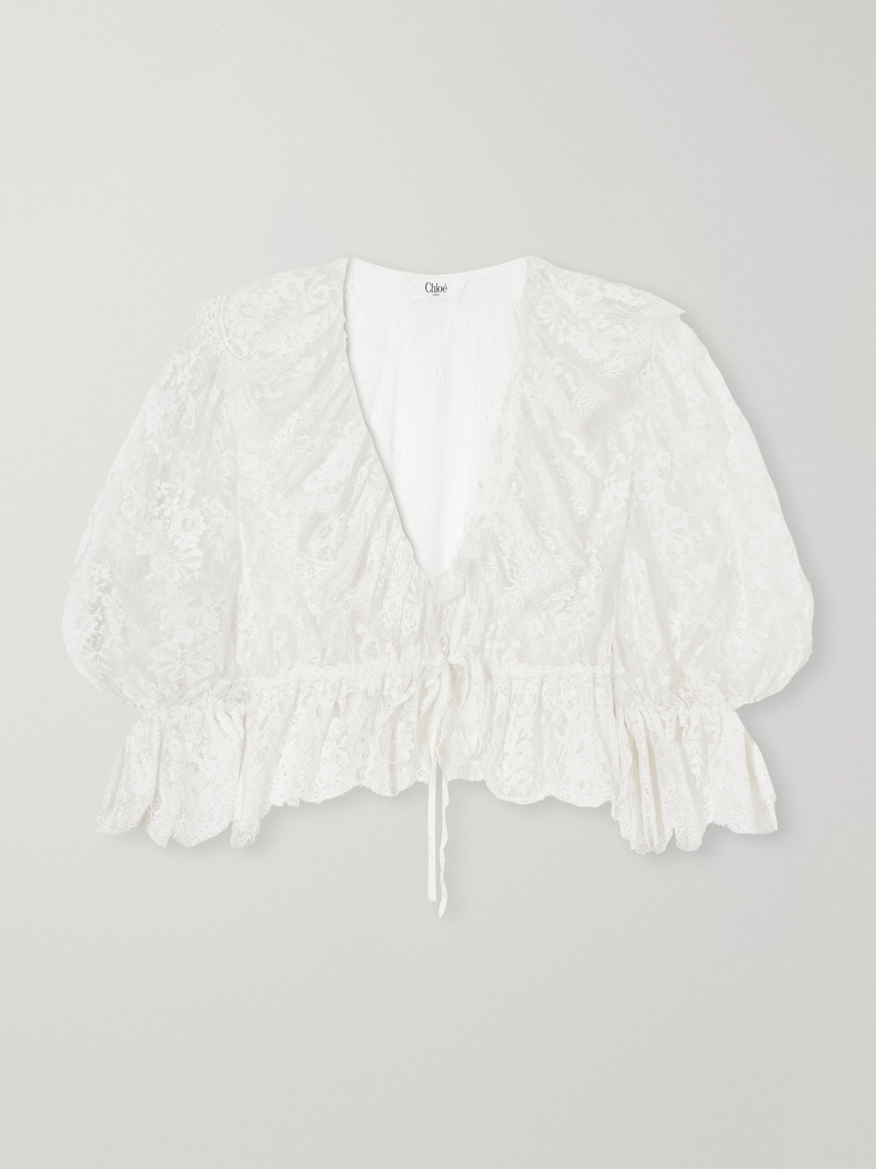 Chloé - Cropped Embellished Ruffled Broderie Anglaise Cotton-Blend Top