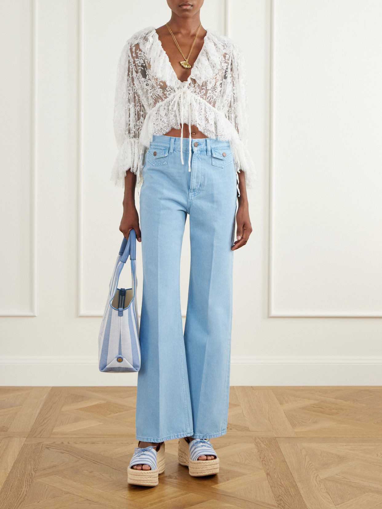 Chloé - Cropped Embellished Ruffled Broderie Anglaise Cotton-Blend Top