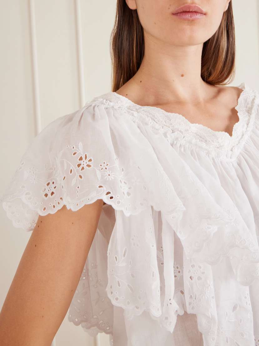 Chloé Cropped Ruffled Broderie Anglaise Cotton Top | Thumbnail 4 Chloé Cropped Ruffled Broderie Anglaise Cotton Top | Thumbnail 4
