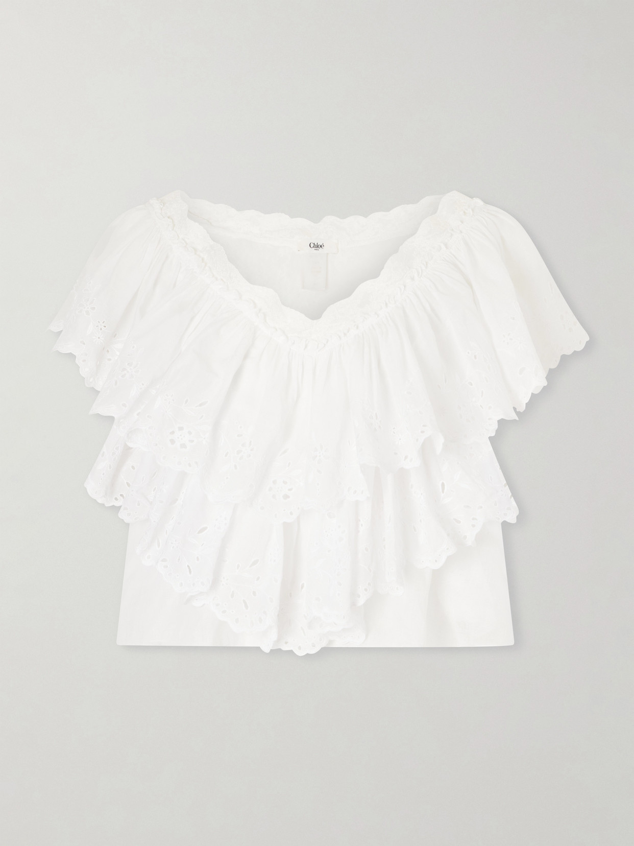 Chloé - Cropped Ruffled Broderie Anglaise Cotton Top - White