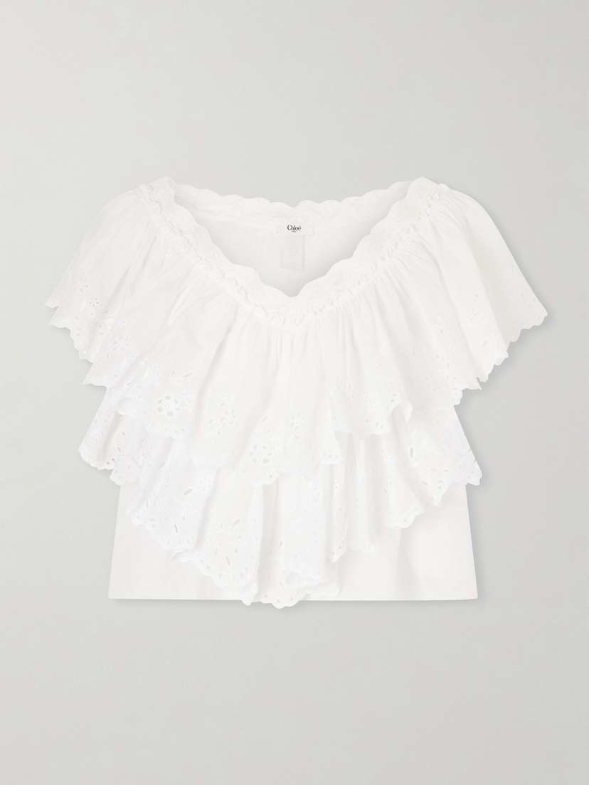 Chloé Cropped Ruffled Broderie Anglaise Cotton Top