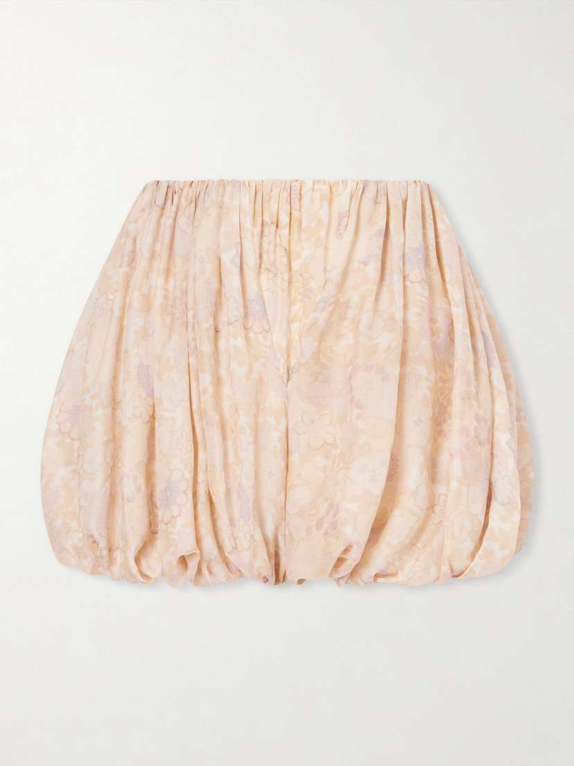Chloé Pleated Floral-print Silk-charmeuse Shorts