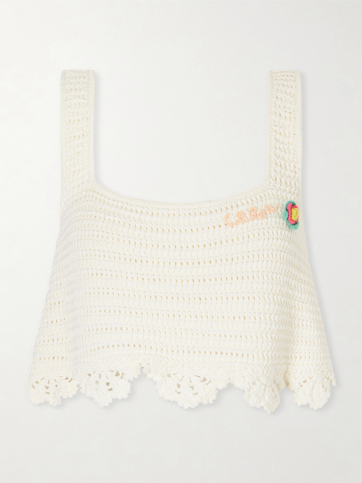 Chloé Cropped Appliquéd Crocheted Cotton Top In White