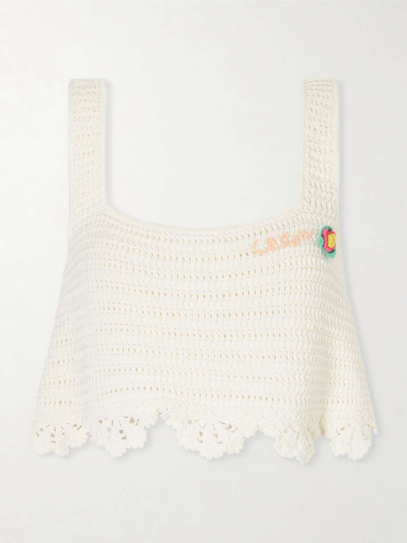 Chloé Cropped Appliquéd Crocheted Cotton Top