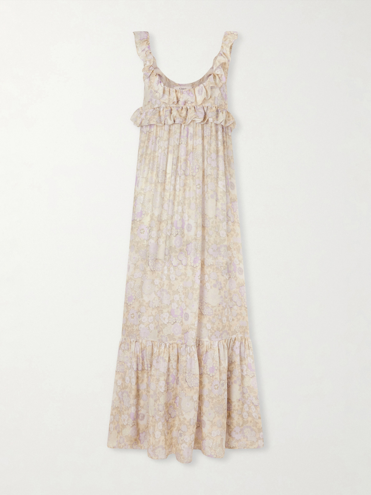 Chloé Ruffled Tiered Floral-print Silk-charmeuse Maxi Dress In Pink