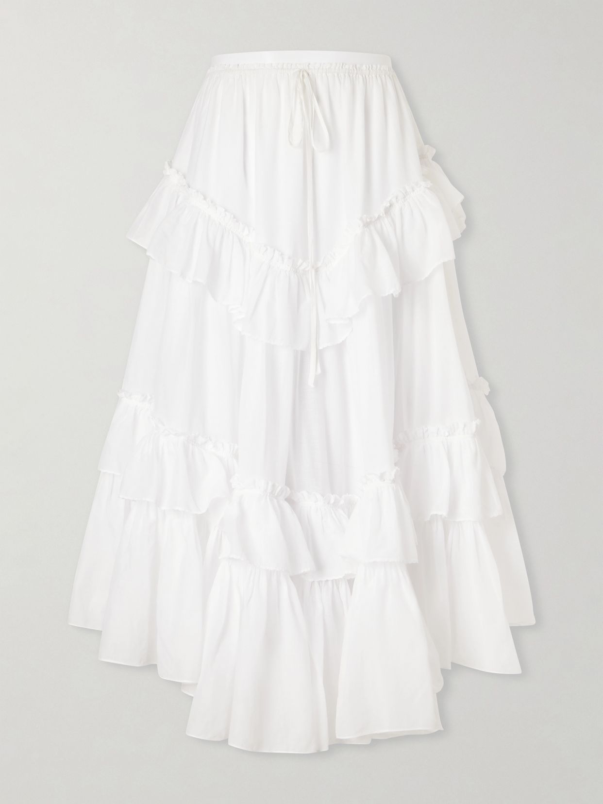 ruffled tiered cotton voile midi skirt