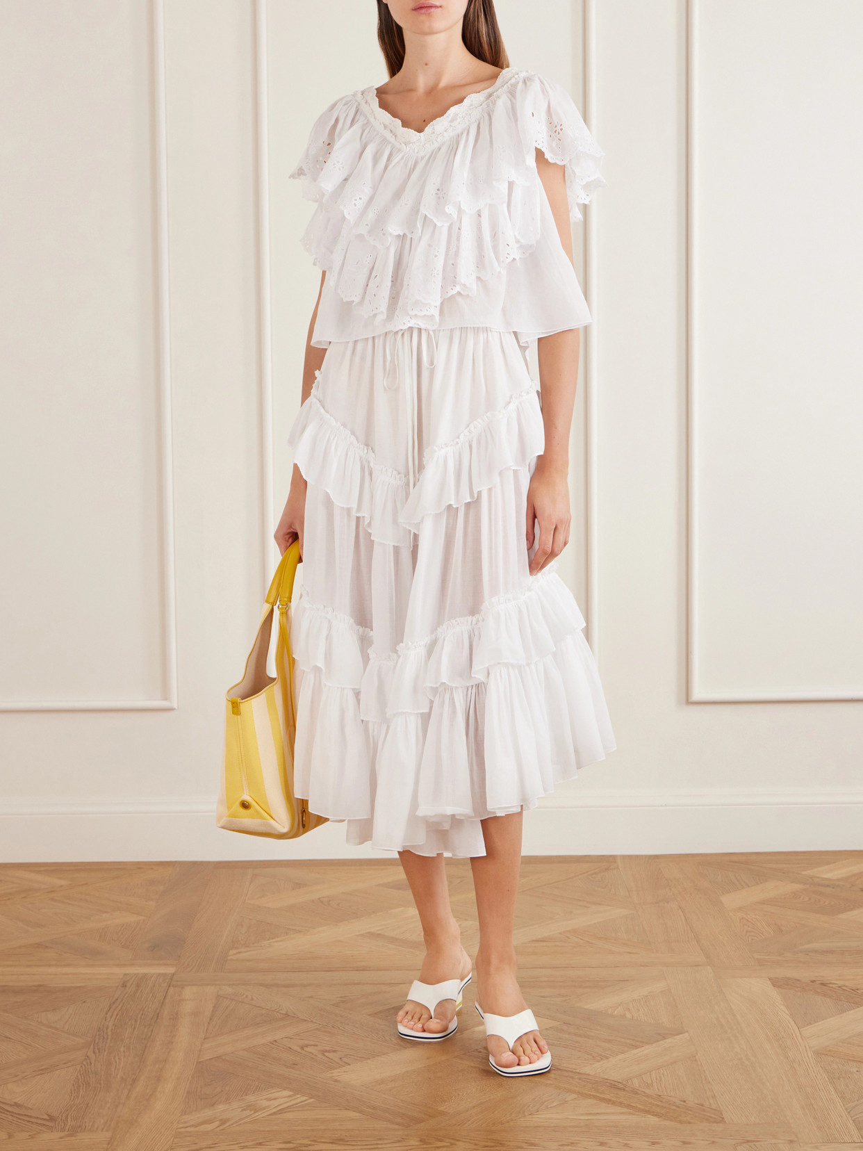 Chloé - Ruffled Tiered Cotton-Voile Midi