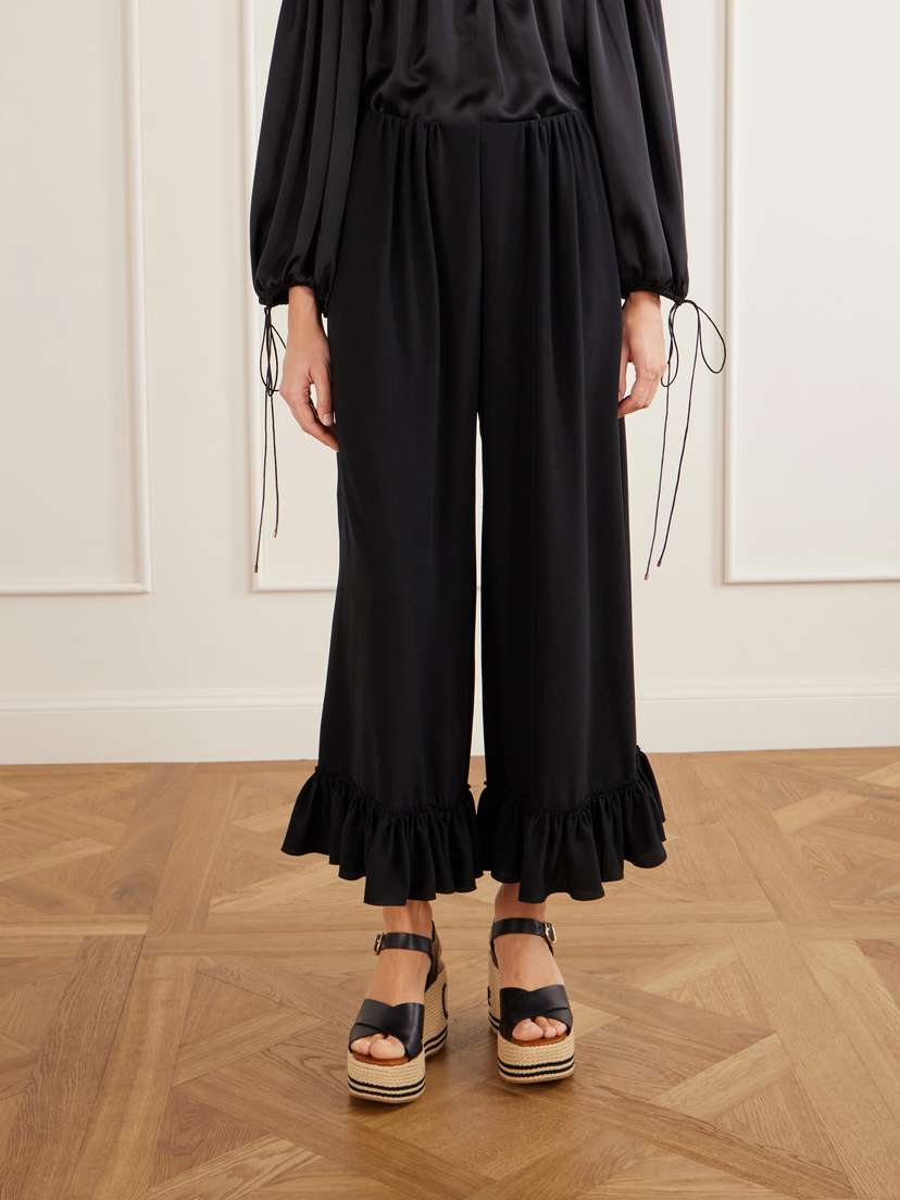 Chloé Ruffled Silk Crepe De Chine Wide-leg Pants | Thumbnail 3
