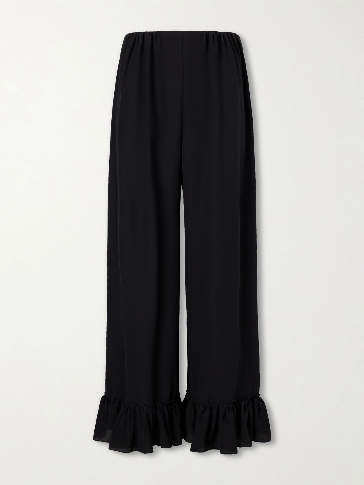 ruffled silk crepe de chine wide leg pants