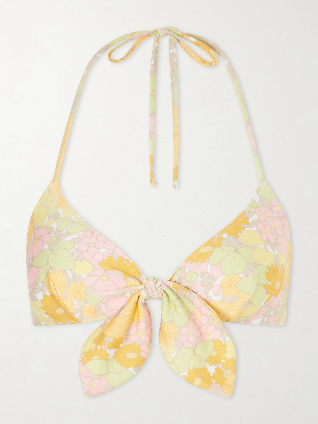 Chloé - Knot-detailed Floral-print Bikini Top - Yellow
