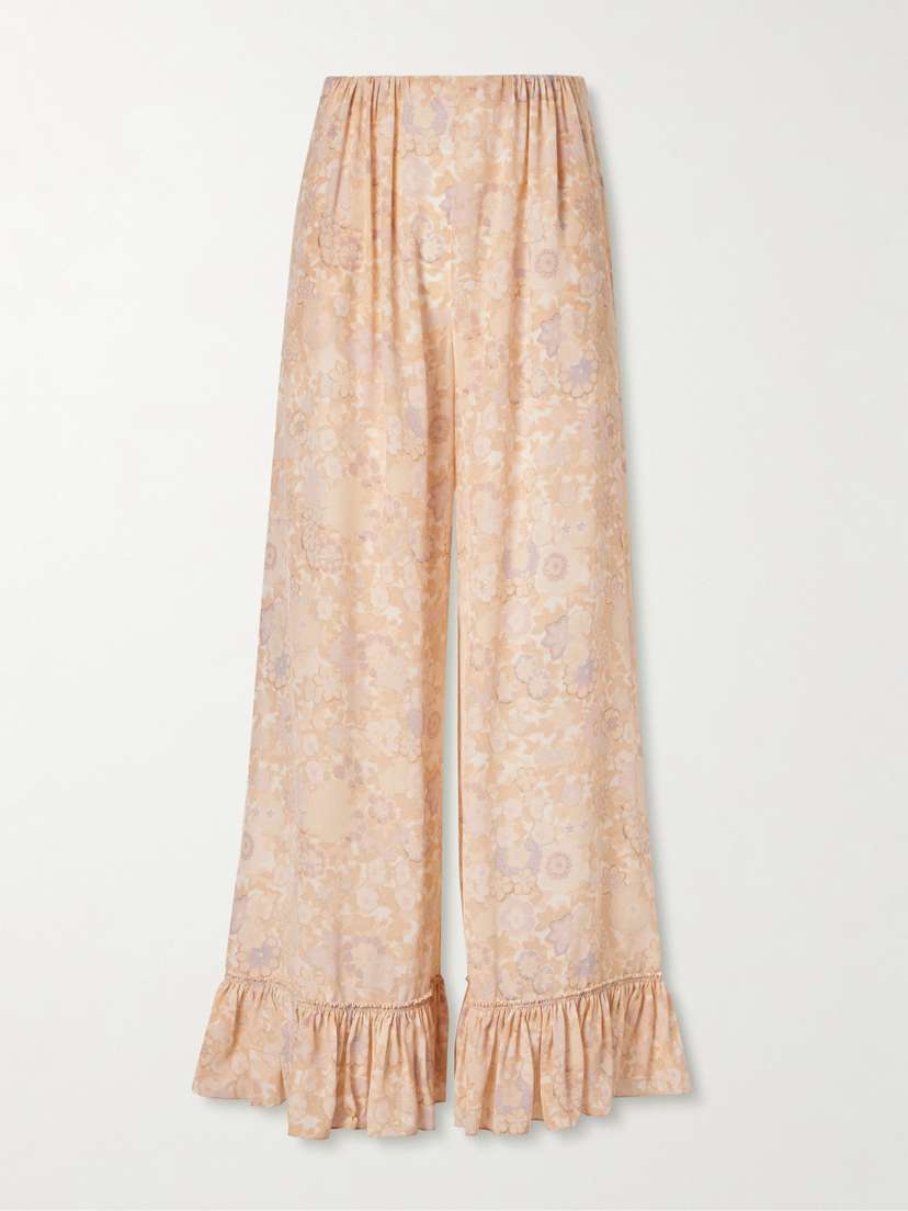 Chloé Ruffled Floral-print Silk-charmeuse Wide-leg Pants | Thumbnail 6 Chloé Ruffled Floral-print Silk-charmeuse Wide-leg Pants | Thumbnail 6