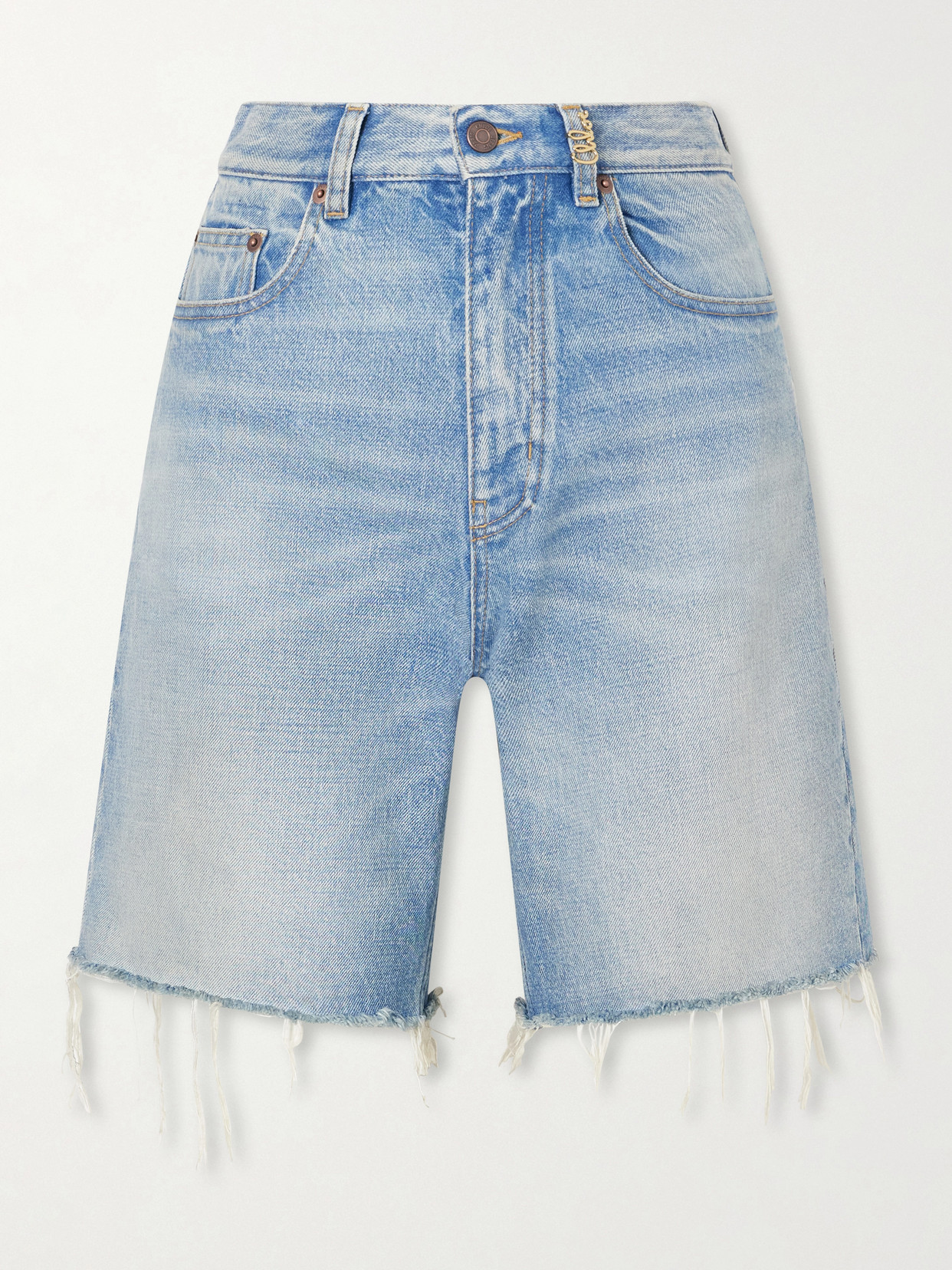 Chloé Frayed Denim Shorts In Blue