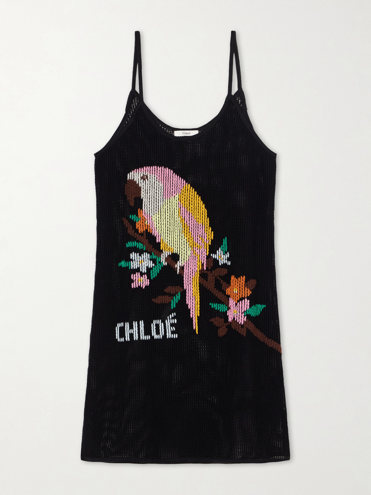 Chloé Embroidered Crocheted Cotton Mini Dress In Black