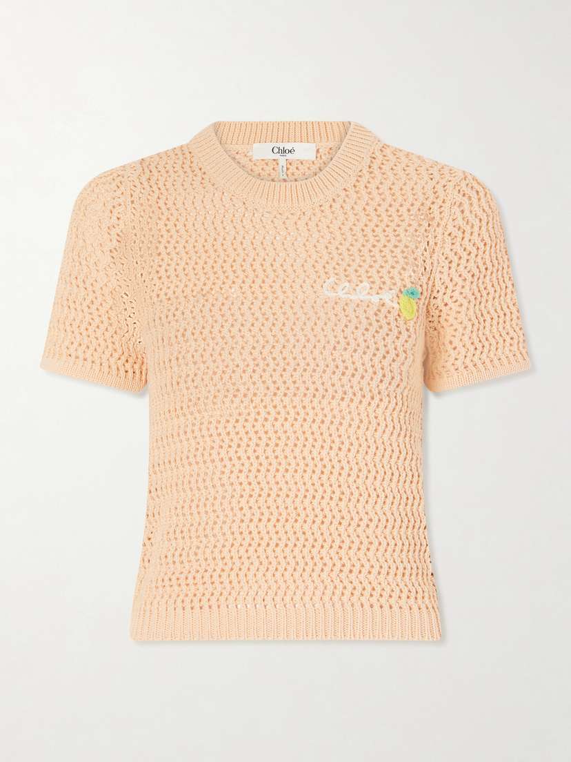 Chloé Logo-embroidered Crocheted Cotton T-shirt
