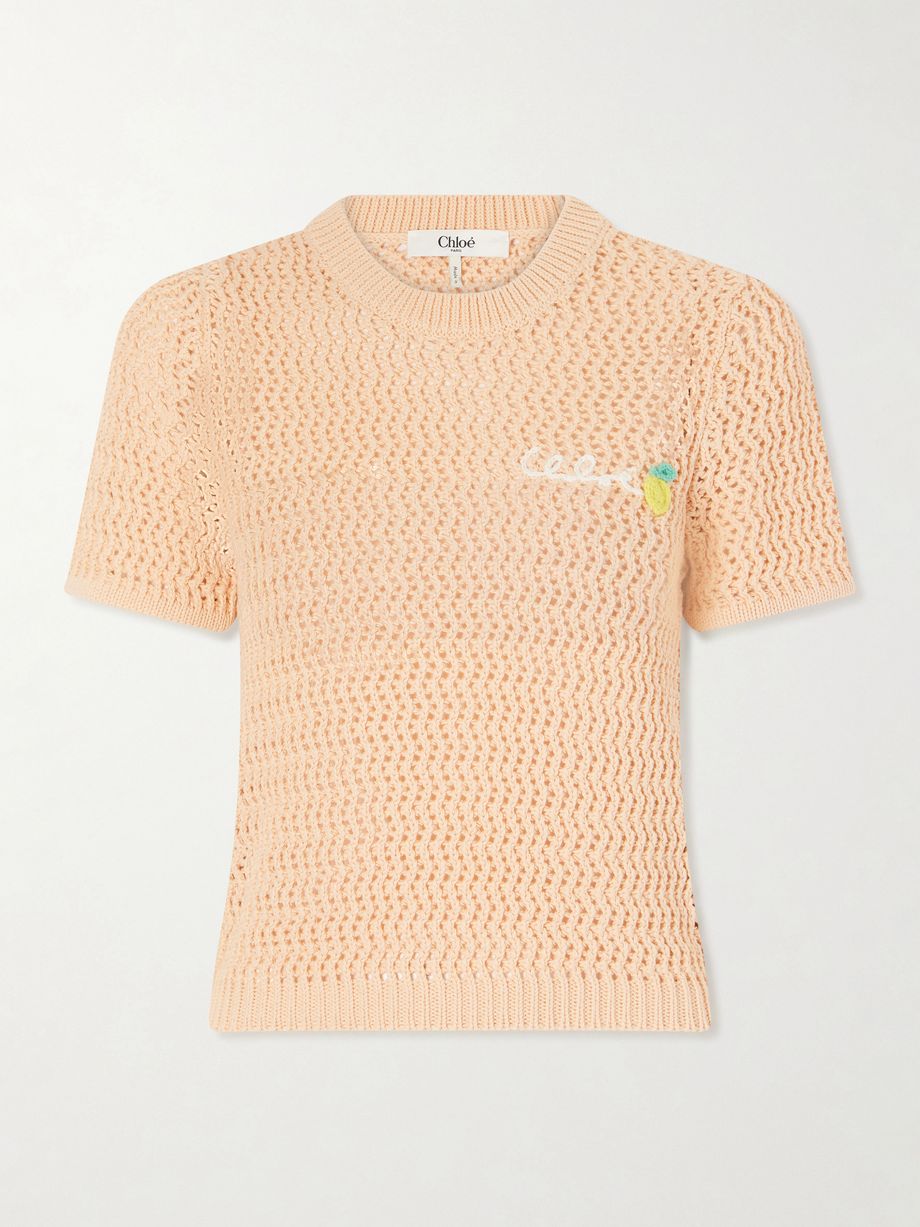 Logo-embroidered crocheted cotton T-shirt