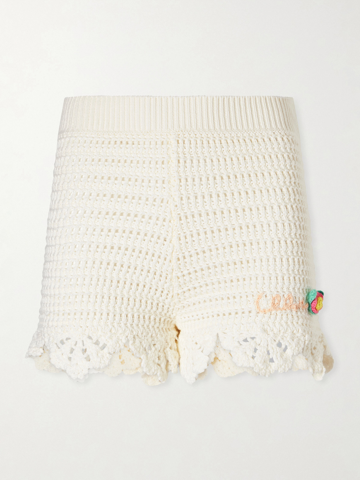 Chloé - Appliquéd Crocheted Cotton Shorts - White