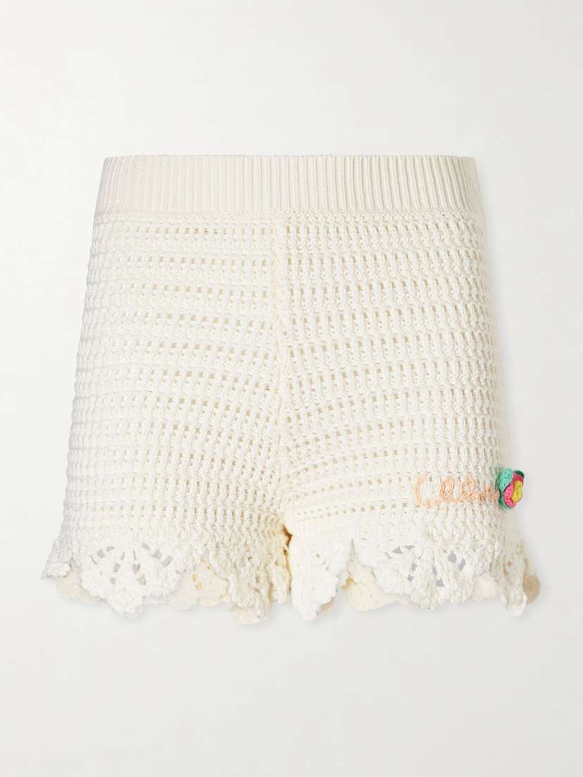 Chloé Appliquéd Crocheted Cotton Shorts