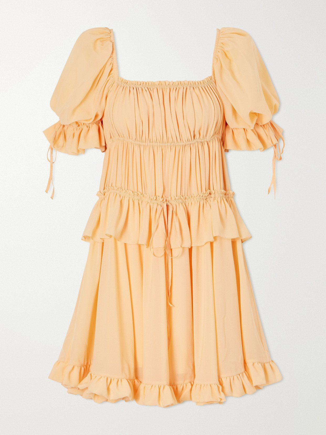 Chloé Shirred Tiered Silk Georgette Mini Dress In Orange