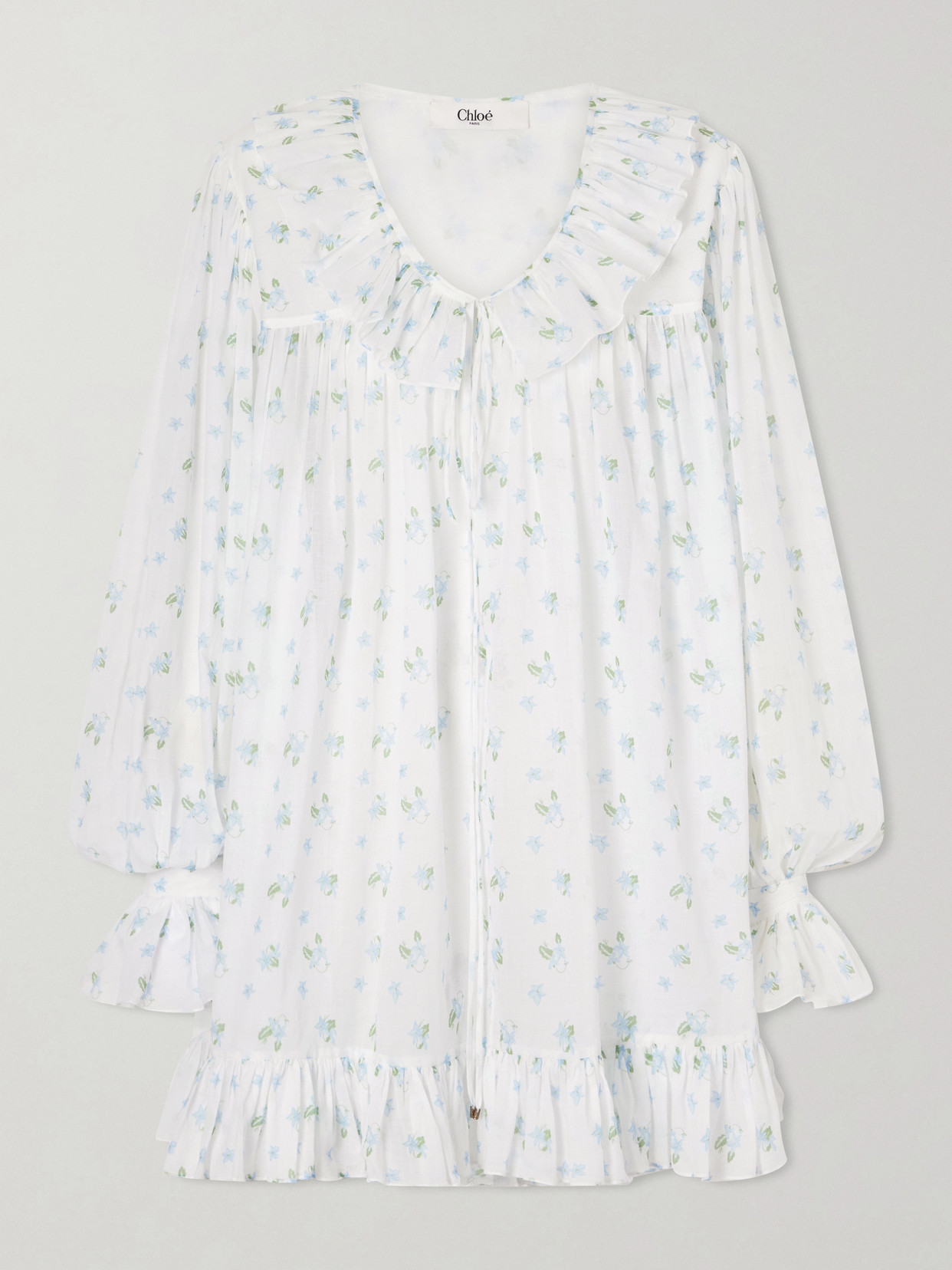 Chloé - Ruffled Floral-print Cotton-voile Mini Dress - White