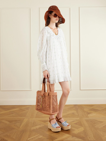 Chloé Ruffled floral-print cotton-voile mini dress