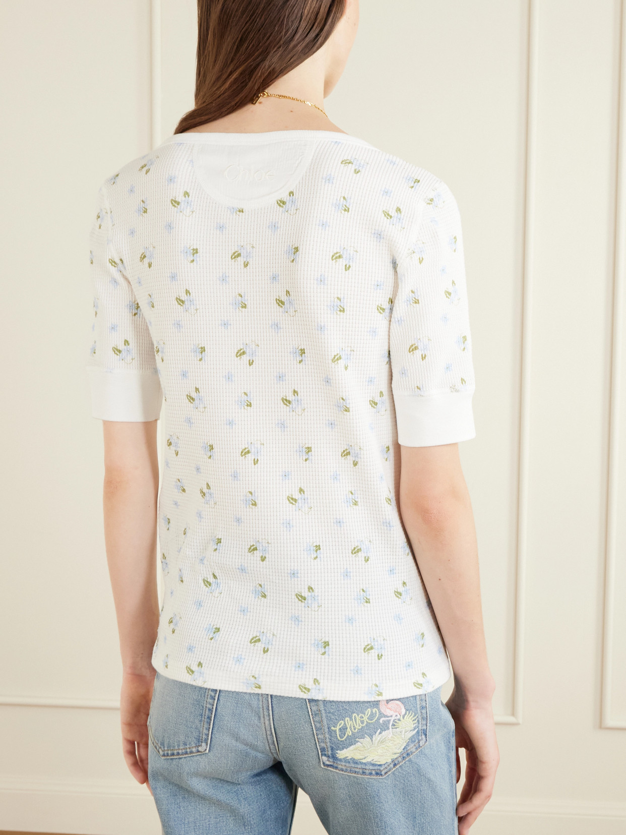 Chloé - Floral-Print Waffle-Knit Cotton-Jersey T-Shirt