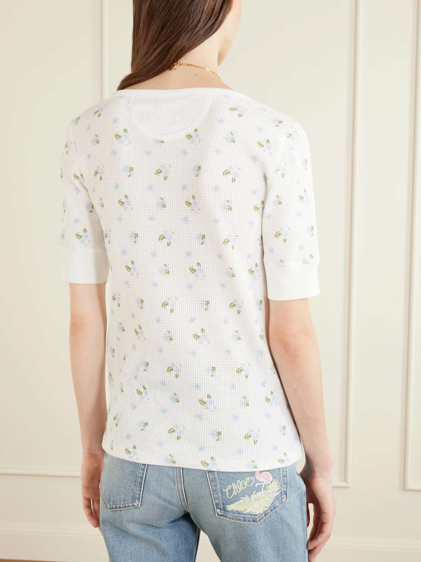 Chloé Floral-print Waffle-knit Cotton-jersey T-shirt | Thumbnail 4 Chloé Floral-print Waffle-knit Cotton-jersey T-shirt | Thumbnail 4