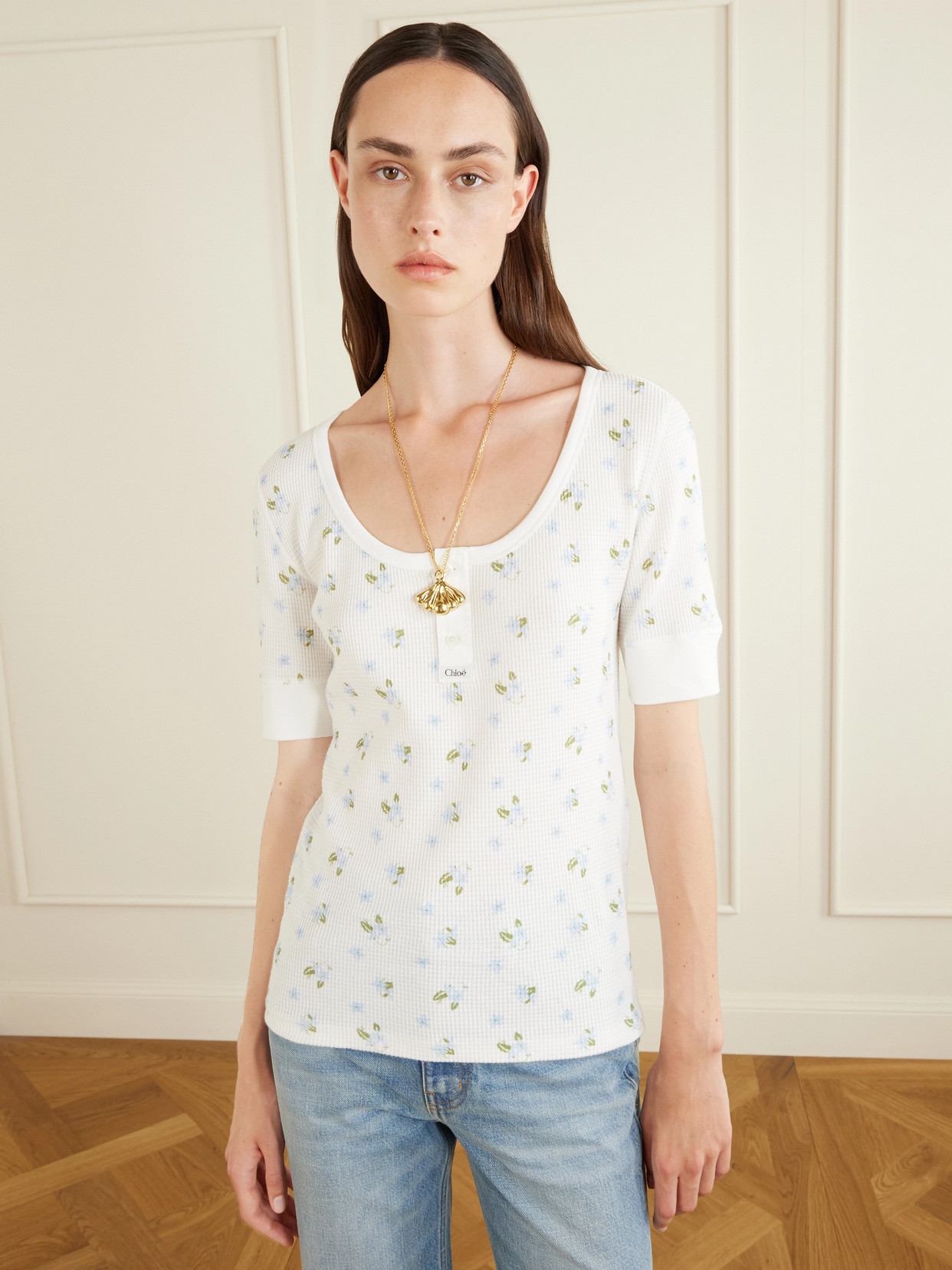 Chloé - Floral-Print Waffle-Knit Cotton-Jersey T-Shirt