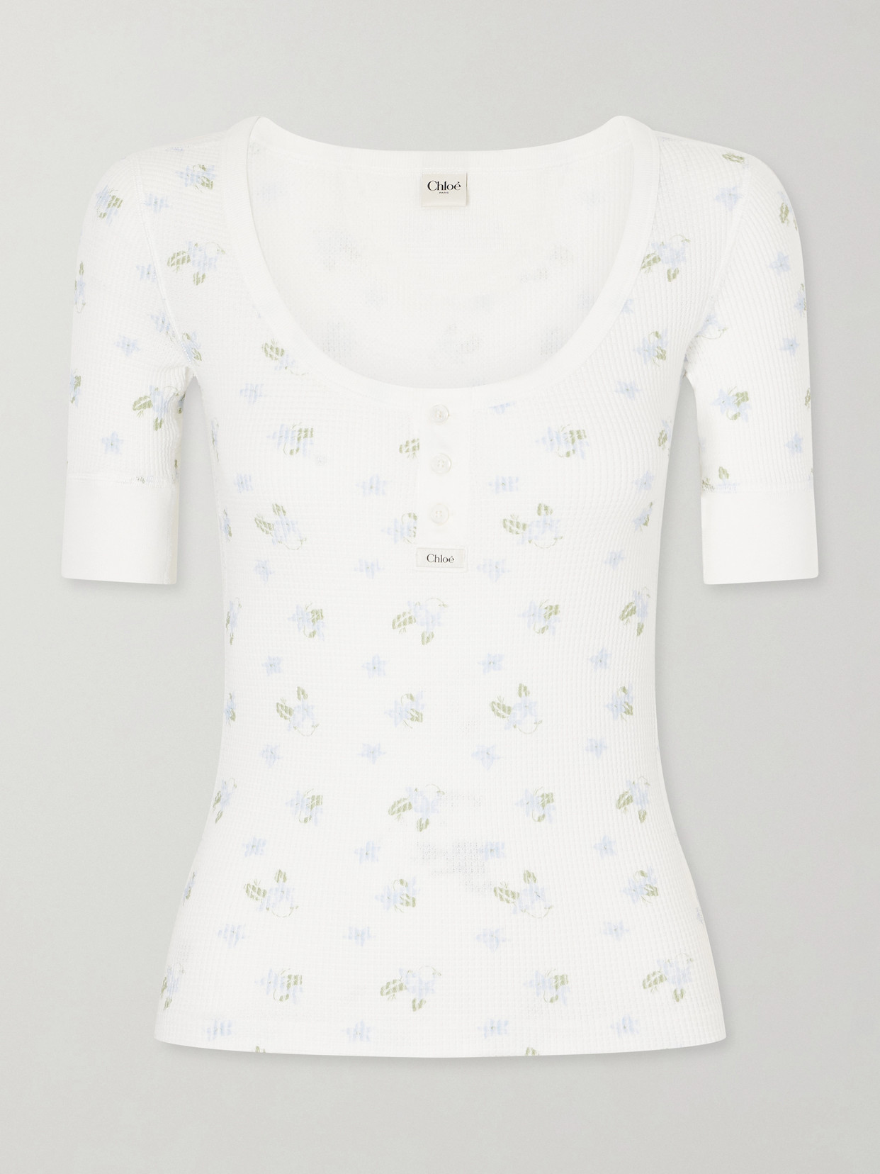 Chloé Floral-print Waffle-knit Cotton-jersey T-shirt In White