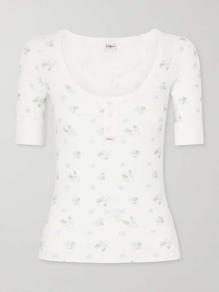 Chloé Floral-print Waffle-knit Cotton-jersey T-shirt