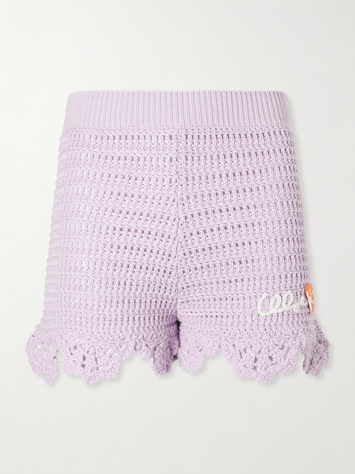 Chloé Appliquéd Crocheted Cotton Shorts In Purple