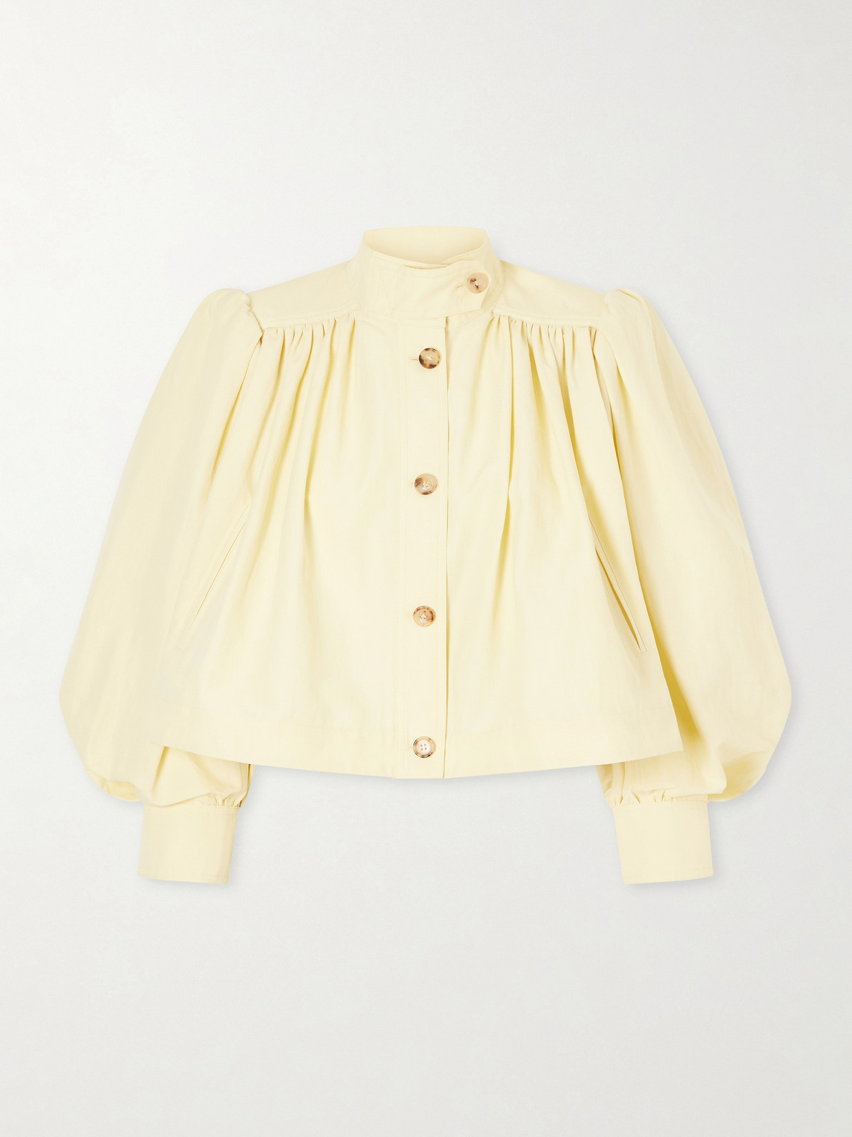 Chloé Gathered Cotton And Linen-blend Jacket In Yellow