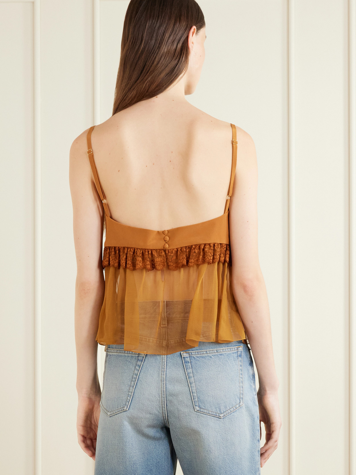 Chloé - Lace-Trimmed Silk Crepe Tank