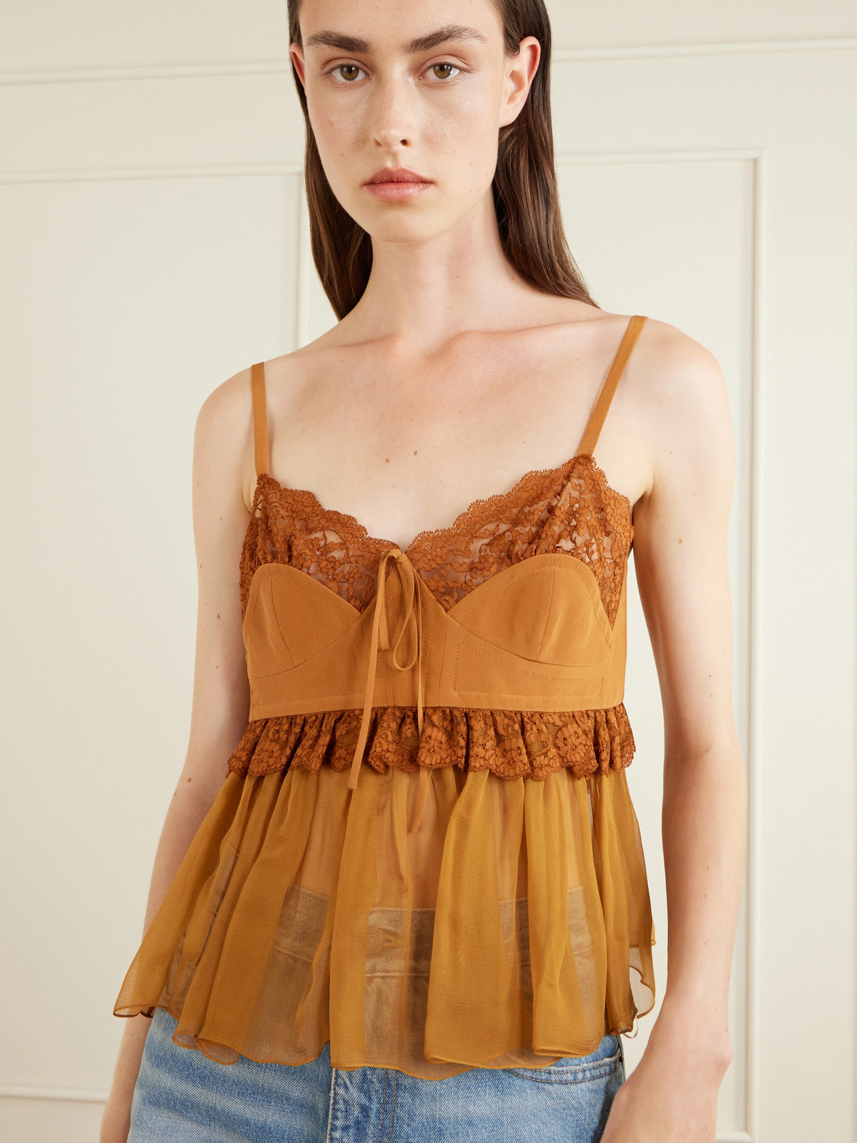 Chloé - Lace-Trimmed Silk Crepe Tank