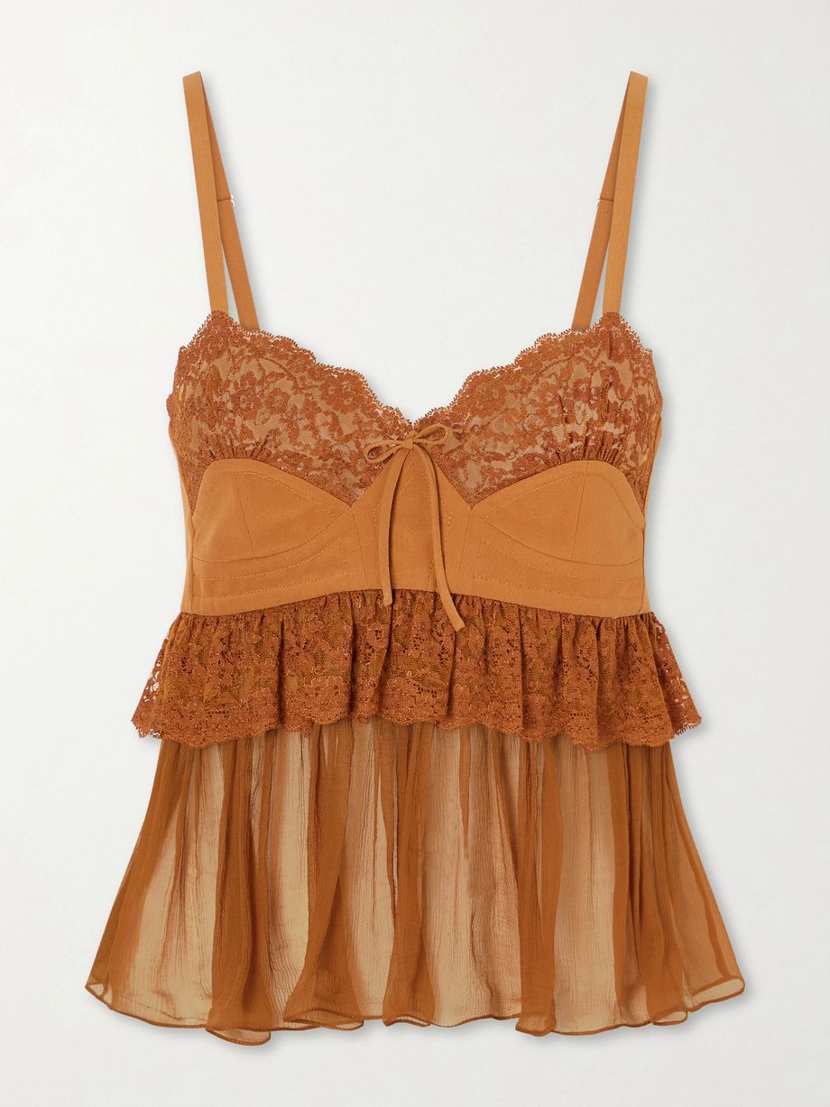 Lace-trimmed silk crepe tank