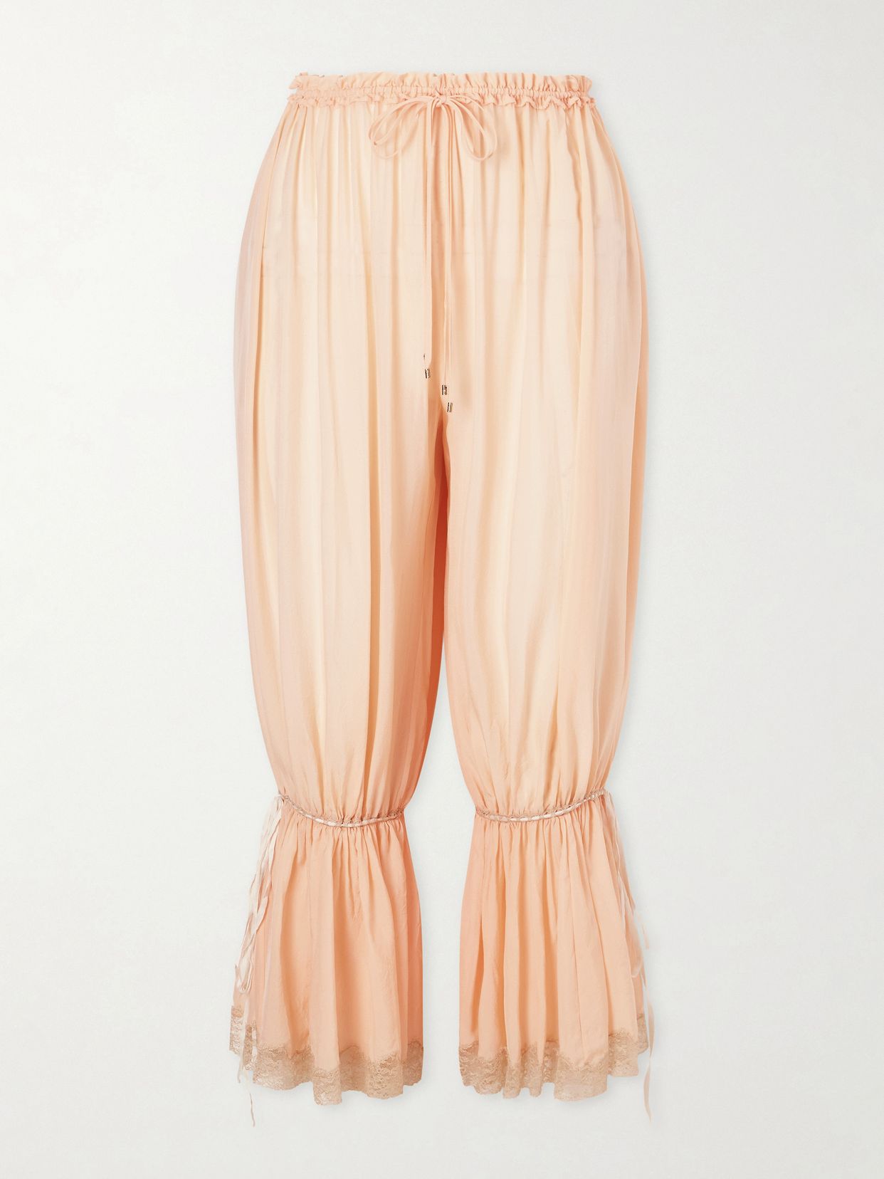 ruffled pleated lace trimmed silk charmeuse balloon pants