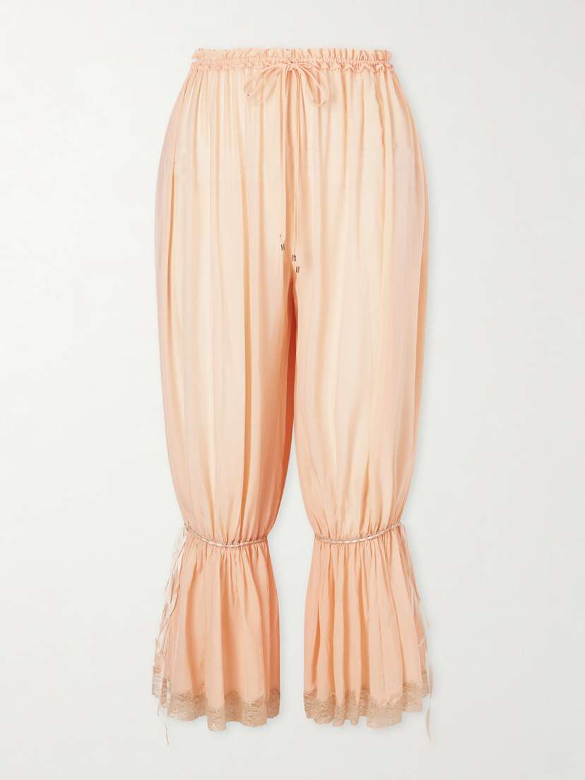 Chloé Ruffled Pleated Lace-trimmed Silk-charmeuse Balloon Pants | Thumbnail 5