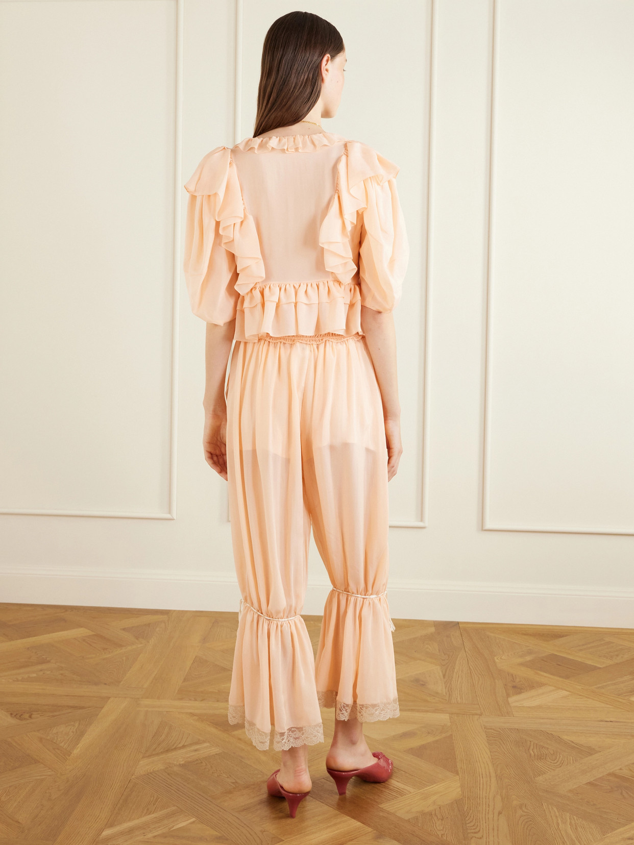 Chloé Ruffled Silk-charmeuse Blouse In Multi
